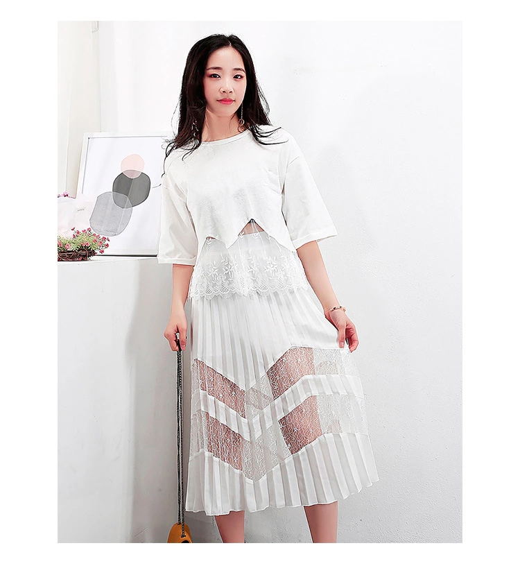 Lace stitching chiffon skirt​