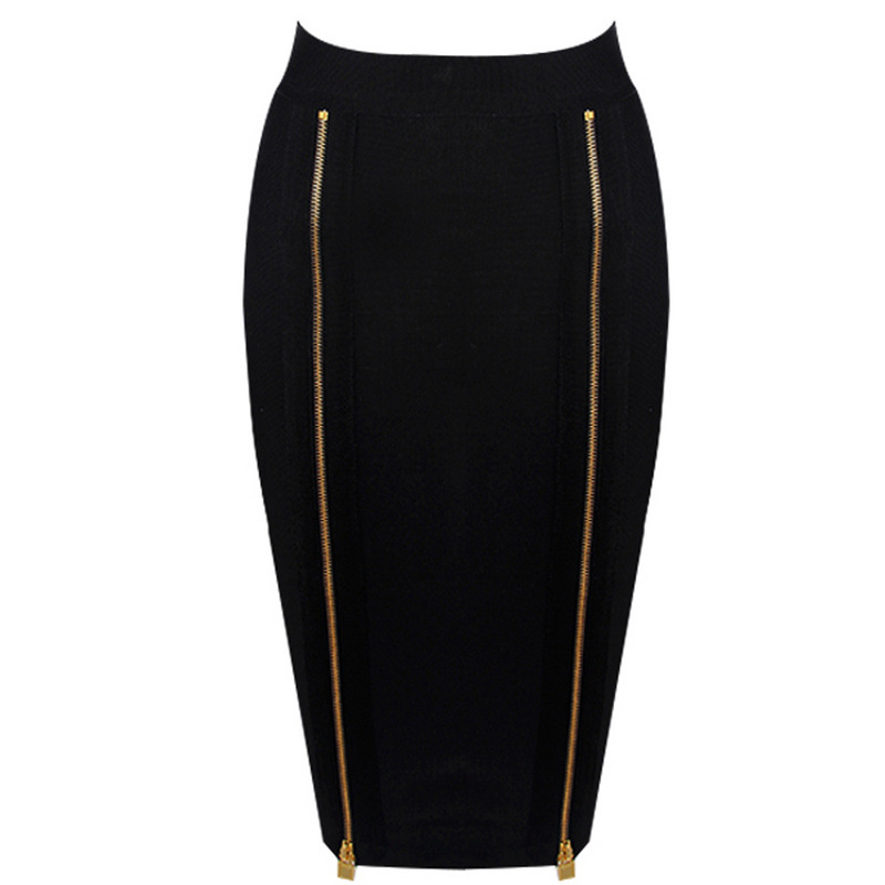 Medium long zipper bandage skirt