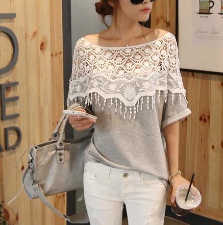 Lace stitching  knitting shirt