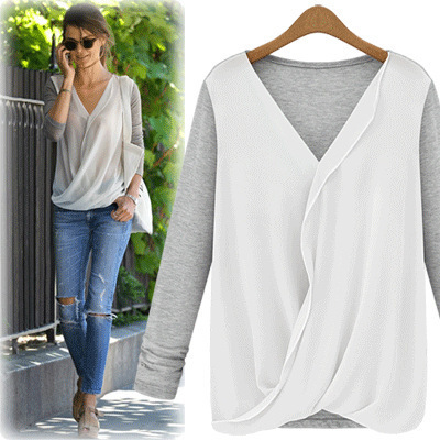 V-neck chiffon knitwear