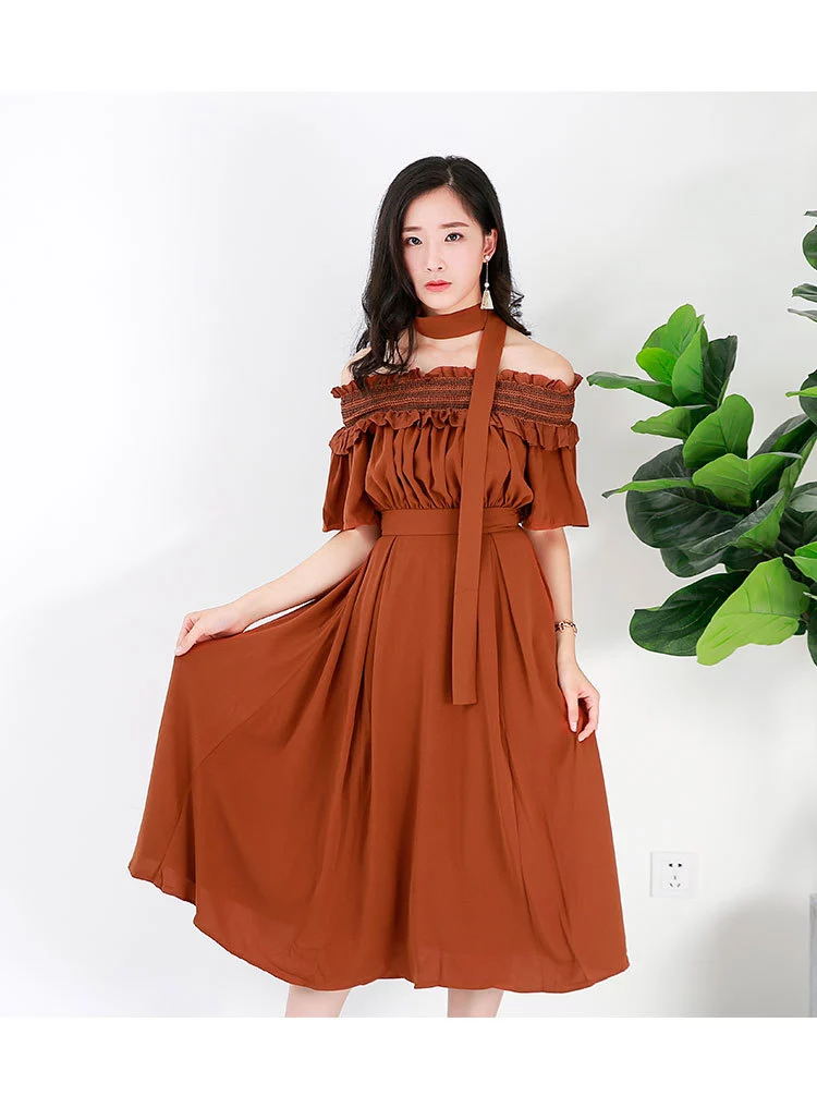 Boat neck chiffon skirt